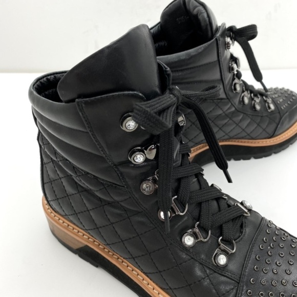 Am AImeini Studded Lace up Lambskin Leather Biker Boot in Black - Picture 11 of 12